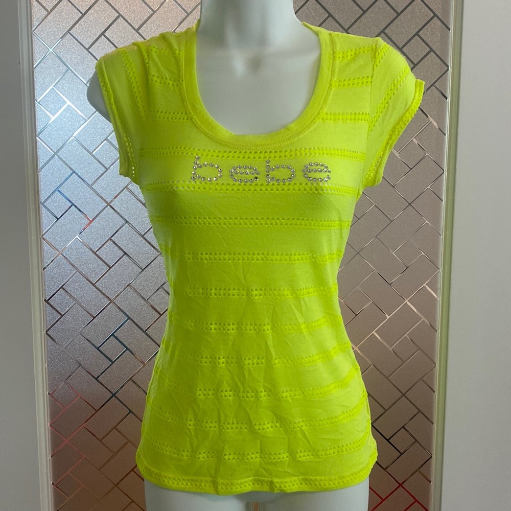 BEBE Sheer Rhinestone Top
